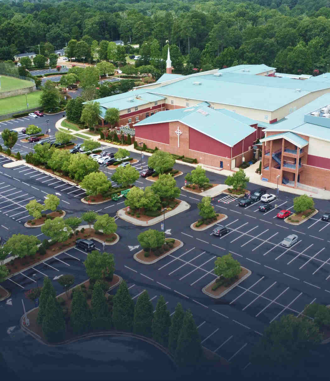 Aerial view of church in Austin, TX