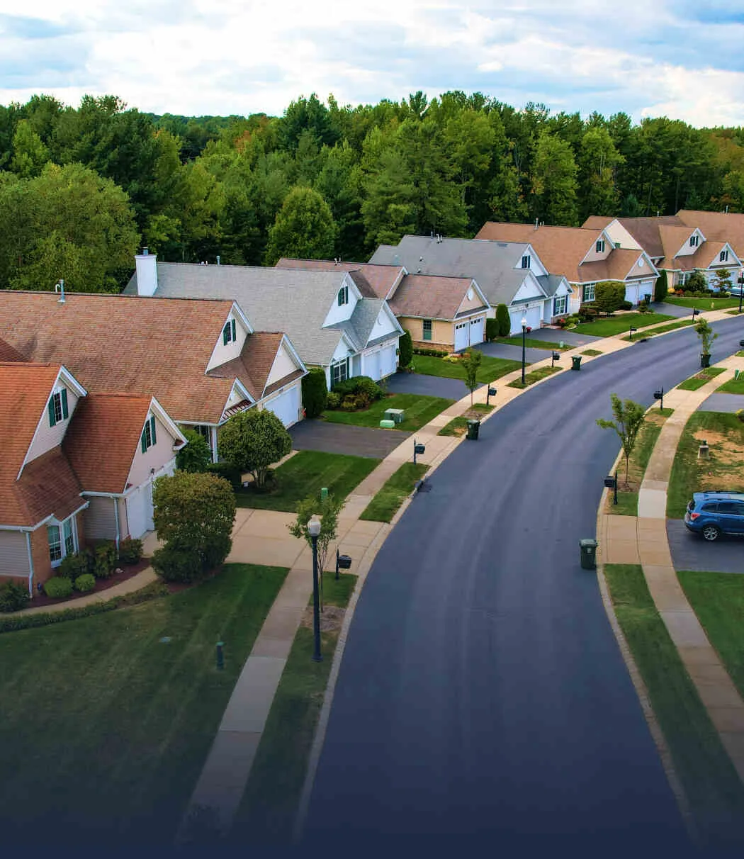 Aerial view of residential road
