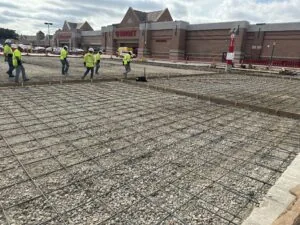 RDC Paving's crew works on laying the wire foundation for Target's new concrete parking lot.