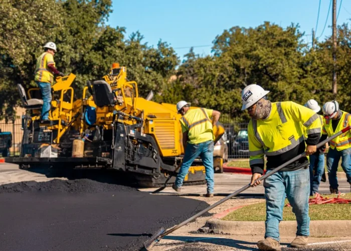 RDC Paving crew installing new asphalt pavement