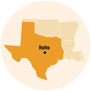 Texas Map, with Hutto marked.