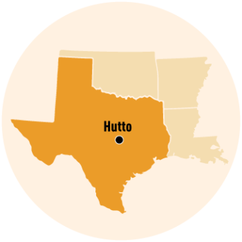 Texas Map, with Hutto marked.
