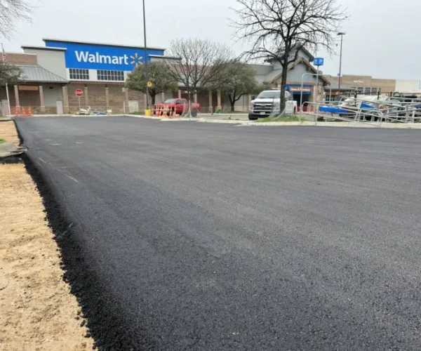 Walmart parking lot with new asphalt