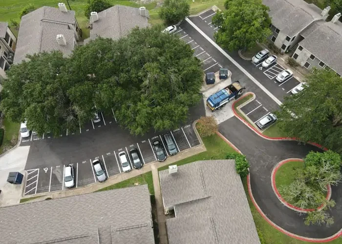 Asphalt parking lot, freshly done.